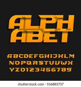 Abstract alphabet font. Effect italic type letters and numbers on a dark background. Vector typeface for your design.