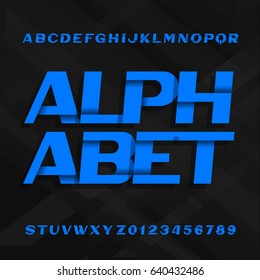 Abstract alphabet font. Effect type letters and numbers on a dark stripe background. Vector typeface for your design.