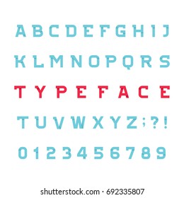 Abstract alphabet font. Effect type letters and numbers on white background. Vector typeface for your design.