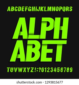 Abstract alphabet font. Modern oblique letters and numbers on dark background. Vector typescript for your typography design.
