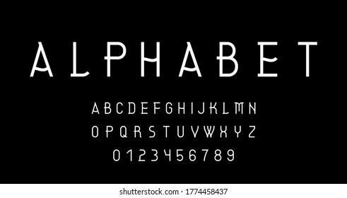 Abstract alphabet font. Modern typography type letters numbers. Simple creative uppercase typeface, vector illustration.