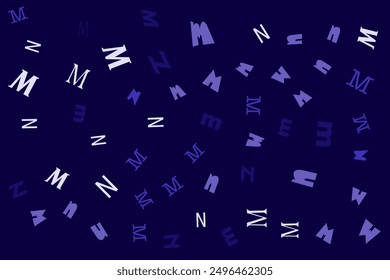 Abstract Alphabet geometric pattern letters Random layout on dark background. Gift wrapping paper. Bed sheets and interior. School and learning theme or poster y2k
