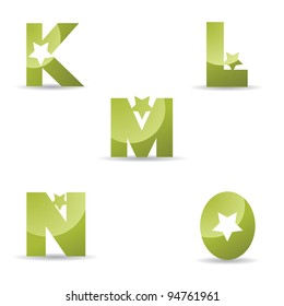 Abstract Alphabet Icon Symbol letters k L M N O EPS 8 vector, grouped for easy editing. No open shapes or paths.