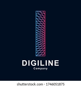 Abstract alphabet I letter line vector template logo. Suitable for technology, digital and dimension icon