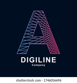 Abstract alphabet A letter line vector template logo. Suitable for technology, digital and dimension icon