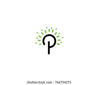 abstract alphabet letter P with tree leave on top 