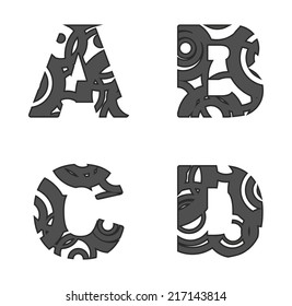 abstract alphabet letters shape of circles in two colors