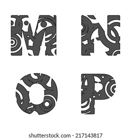 abstract alphabet letters shape of circles in two colors