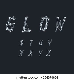 Abstract Alphabet made of transparent white lines with glowing effect