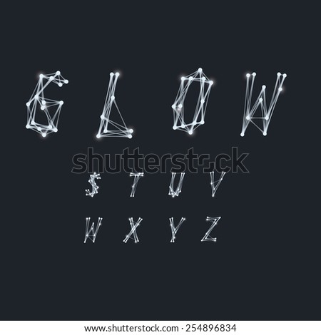 Abstract Alphabet made of transparent white lines with glowing effect