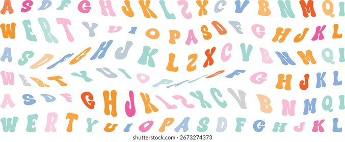 Abstractas diseño de patrón de alfabeto para estampados, ropa y fondos digitales. Letras coloridas y onduladas.