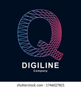Abstract alphabet Q letter line vector template logo. Suitable for technology, digital and dimension icon