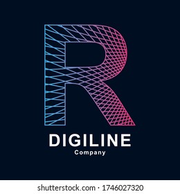 Abstract alphabet R letter line vector template logo. Suitable for technology, digital and dimension icon