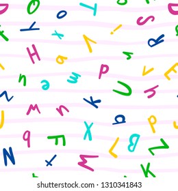 Abstract alphabet seamless pattern in handwritten style. Vector illustration for any background.