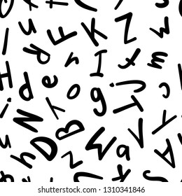 Abstract alphabet seamless pattern in handwritten style. Vector illustration for any background.