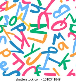 Abstract alphabet seamless pattern in handwritten style. Vector illustration for any background.