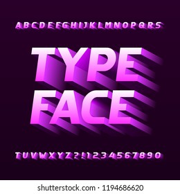 Abstract alphabet typeface. Three-dimensional effect letters, numbers and symbols. Stock vector typography.