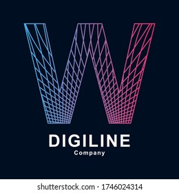 Abstract alphabet W letter line vector template logo. Suitable for technology, digital and dimension icon