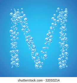 Abstract alphabet of water bubbles. Letter m
