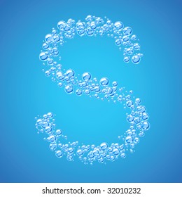 Abstract alphabet of water bubbles. Letter s