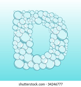 Abstract alphabet of water bubbles. Letter D
