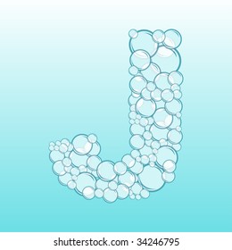 Abstract alphabet of water bubbles. Letter J