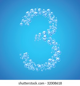 Abstract alphabet of water bubbles. Number 3