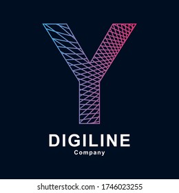 Abstract alphabet Y letter line vector template logo. Suitable for technology, digital and dimension icon