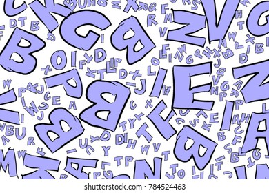 Abstract alphabets letters generative art background. Cartoon style vector.