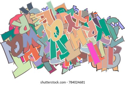 Abstract alphabets letters. Good for web page, wallpaper, graphic design, catalog, texture or background. Cartoon style vector.