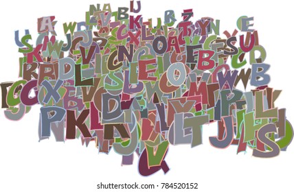 Abstract alphabets letters. Good for web page, wallpaper, graphic design, catalog, texture or background. Cartoon style vector.