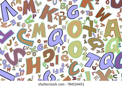 Abstract alphabets letters. Good for web page, wallpaper, graphic design, catalog, texture or background. Cartoon style vector.