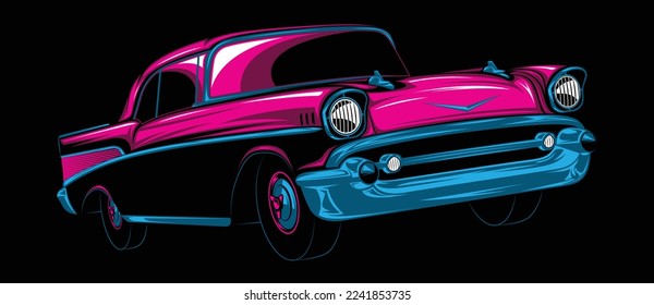 Abstract American Classic Car. Glow, Shine and Neon Effect