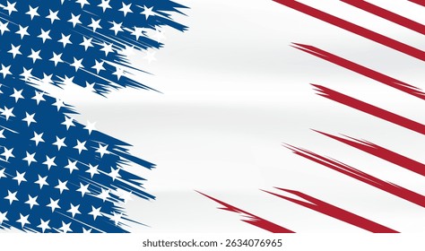 Abstract American Flag Design Stars, Stripes, Grunge, Patriotic, Background, Vector, Illustration, 