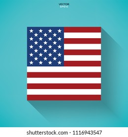 Abstract American flag icon with long shadow effect on green background. Vector illustration.