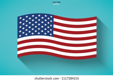 Abstract American flag with long shadow effect on green background. Vector illustration.