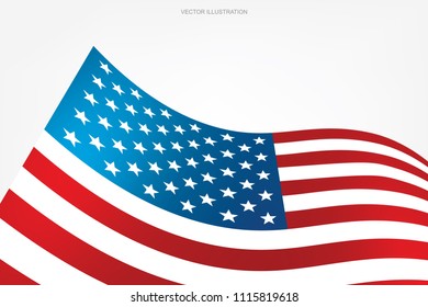 Abstract American flag on white background with area for copy space, graphic design and text. Vector illustration.