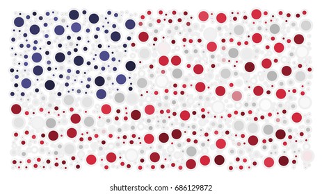 Abstract american flag - the flag of United States of America made of small red, white and blue stroked circles
