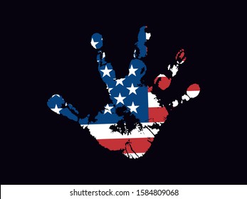 Abstract American flag USA in the form of a handprint. Palm print. Vector design element isolated background.