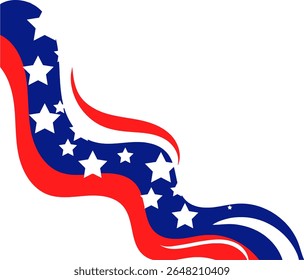 Abstract American Flag Wavy Design. An abstract and dynamic design featuring the patriotic colors of the American flag with stars, presented in a flowing, wavy form. Ideal as a modern graphic element