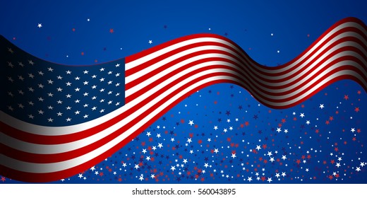 Abstract american holiday background with flag and stars background. Stock vector.