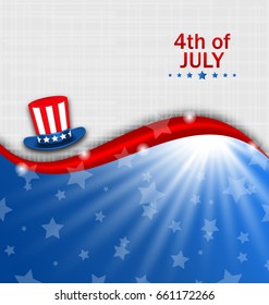 Abstract American Poster for Independence Day USA, Fourth July, Hat Uncle Sam - Illustration Vector