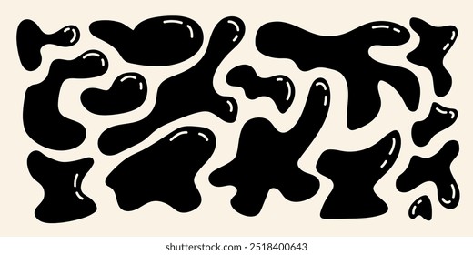 Abstract amoeba bubble shape elements set. Fun balloons organic elements signs with glare in trendy retro style. Cartoon flat vector graffiti illustration isolated on white background