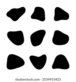 Abstract amorphous organic shapes of spots isolated on white, vector. An empty black decorative element for the background, a design with text. Loose, random, streamlined frames, spots.