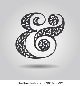 Abstract ampersand sign with texture and drop shadow on gray gradient background