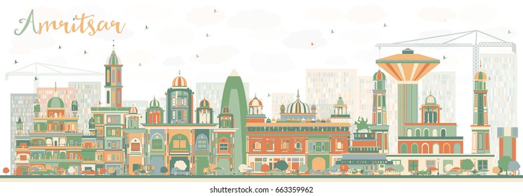 Abstract Amritsar Skyline with Color Buildings. Vector Illustration. Business Travel and Tourism Concept with Historic Architecture. Image for Presentation Banner Placard and Web Site.