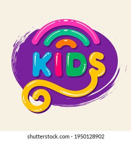 Abstract amusing bright circles oval kids zone logo,childhood planet sign,kids club icon,playground symbol.Design templates kid shop,toy store,kindergarten,kids city.Vector illustration hand drawn.