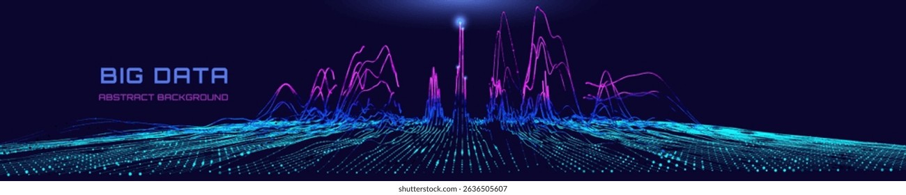 Abstract analytical background with analyze data chart on dark blue cyberspace. Big data. Quantum cryptography concept.  Banner for business, science and technology.