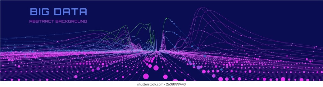 Abstract analytical background with analyze data chart on dark blue cyberspace. Big data. Quantum cryptography concept.  Banner for business, science and technology.