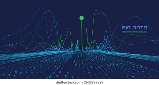 Abstract analytical background with analyze data circles with color lines chart on blue. Analytics algorithms. Big data. Quantum cryptography concept.  Banner for business, science and technology. 